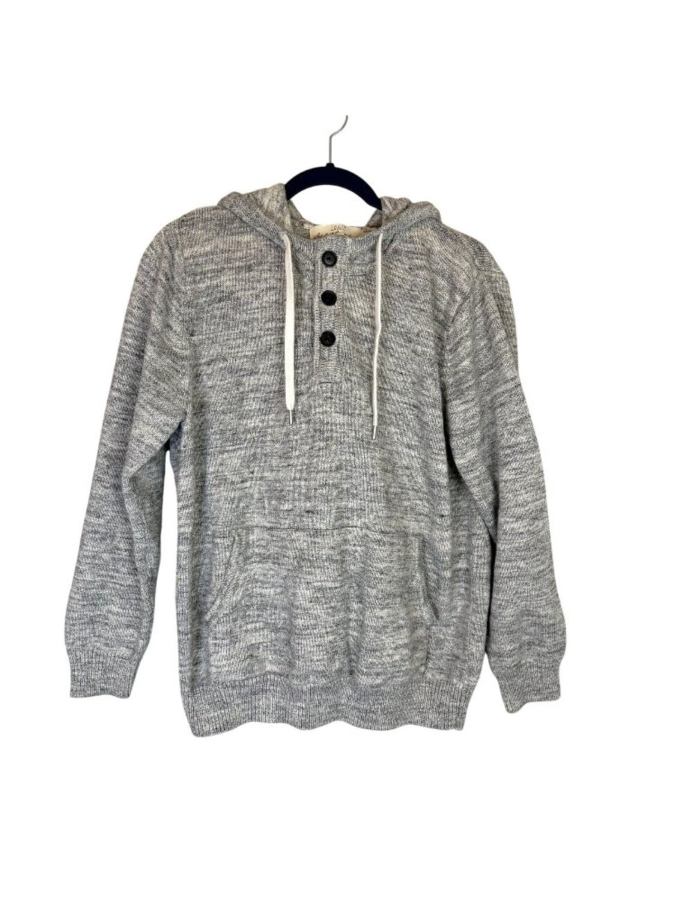 H & M L.O.G.G.Hoodie Sweater Button Front Pouch Pocket Knit PulloverGray Large